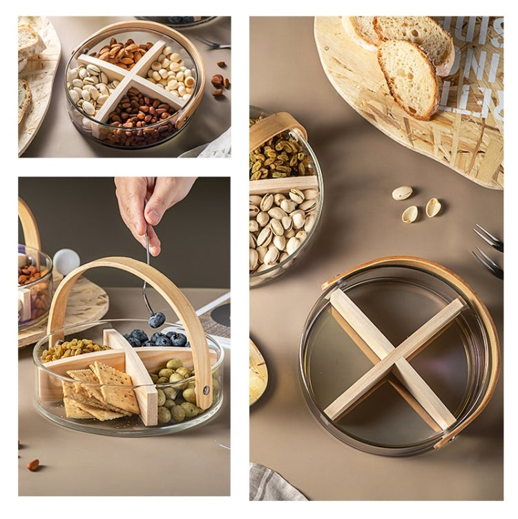 Glass Compartments Hand-Held Storage Basket Desserts Snacks Candies Dried Fruit Tray, Specification: Transparent