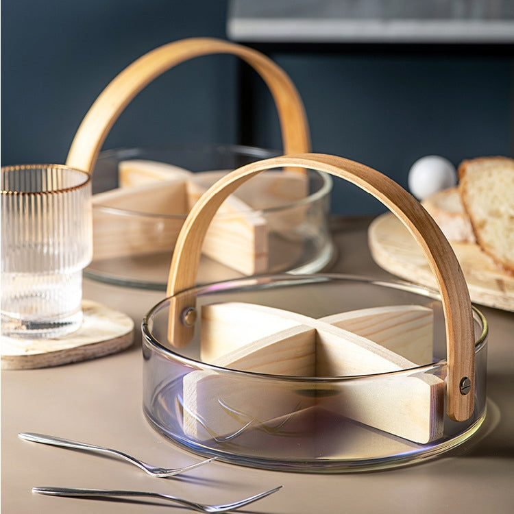 Glass Compartments Hand-Held Storage Basket Desserts Snacks Candies Dried Fruit Tray, Specification: Colorful