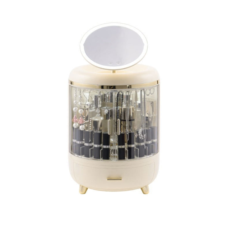 Cosmetic Storage Box With Mirror Large Capacity Dustproof Lipstick Skin Care Product Rack, Colour: Mirror Light Ivory White