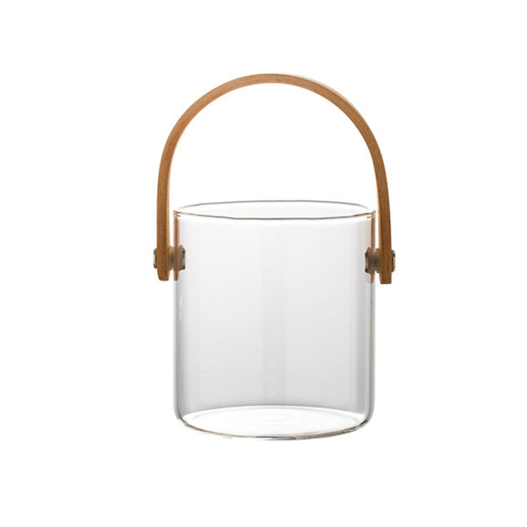 Glass Storage Basket With Wooden Handle Household Dessert Jar, Colour: Transparent