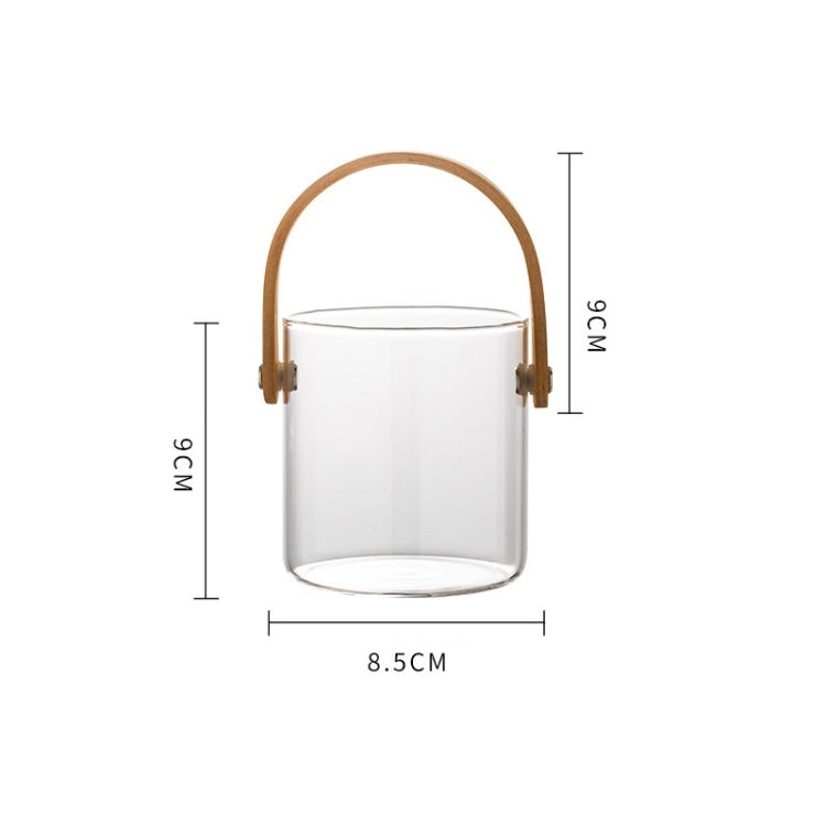 Glass Storage Basket With Wooden Handle Household Dessert Jar, Colour: Transparent