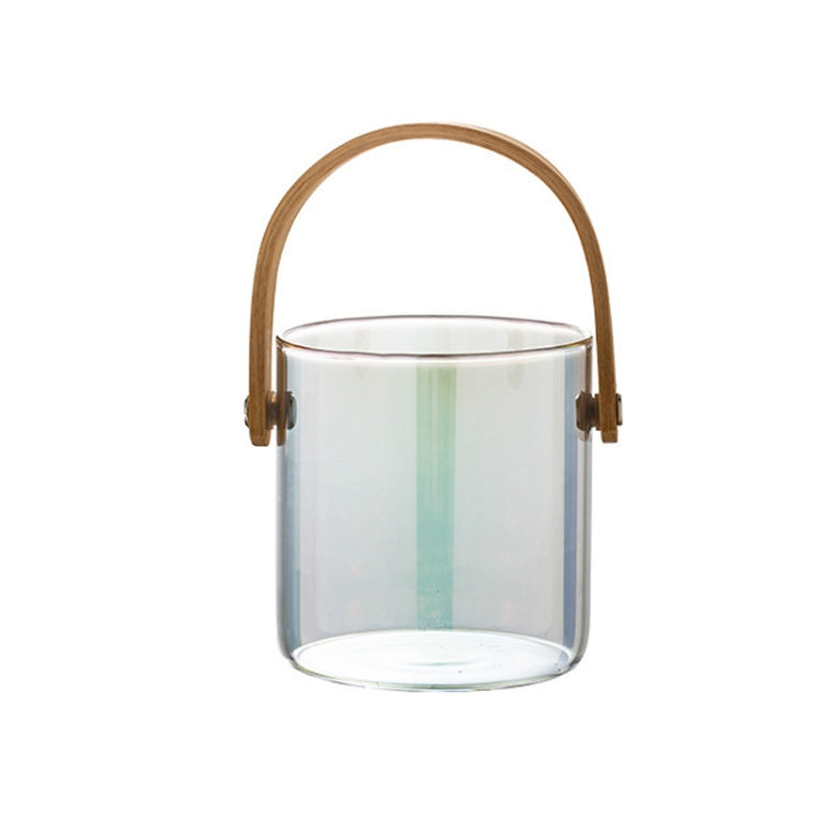 Glass Storage Basket With Wooden Handle Household Dessert Jar, Colour: Colorful
