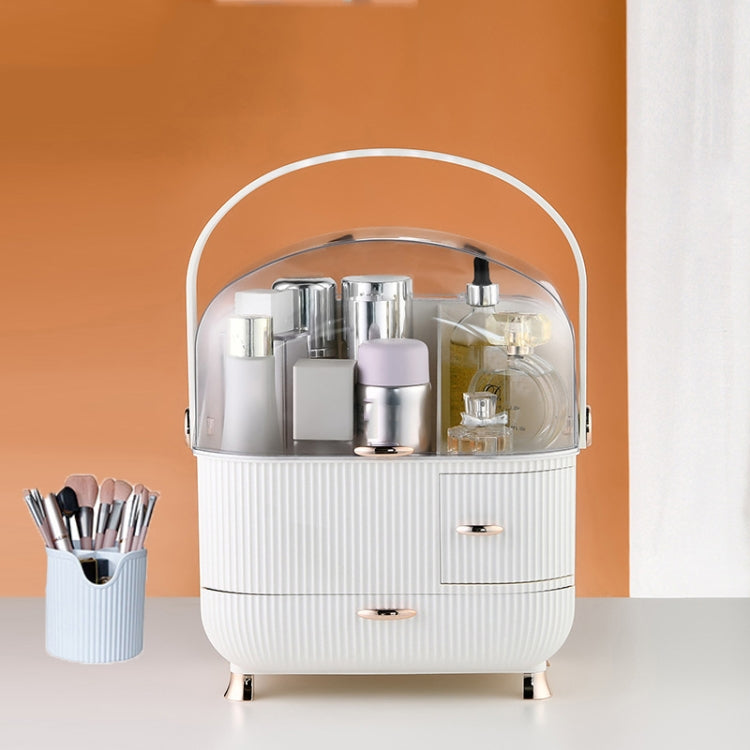 Cosmetic Storage Box Household Desktop Dustproof Large-Capacity Lipstick Skin Care Product Rack, Colour: White + Pen Brush