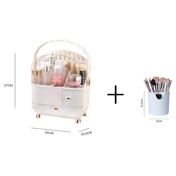 Cosmetic Storage Box Household Desktop Dustproof Large-Capacity Lipstick Skin Care Product Rack, Colour: White + Pen Brush