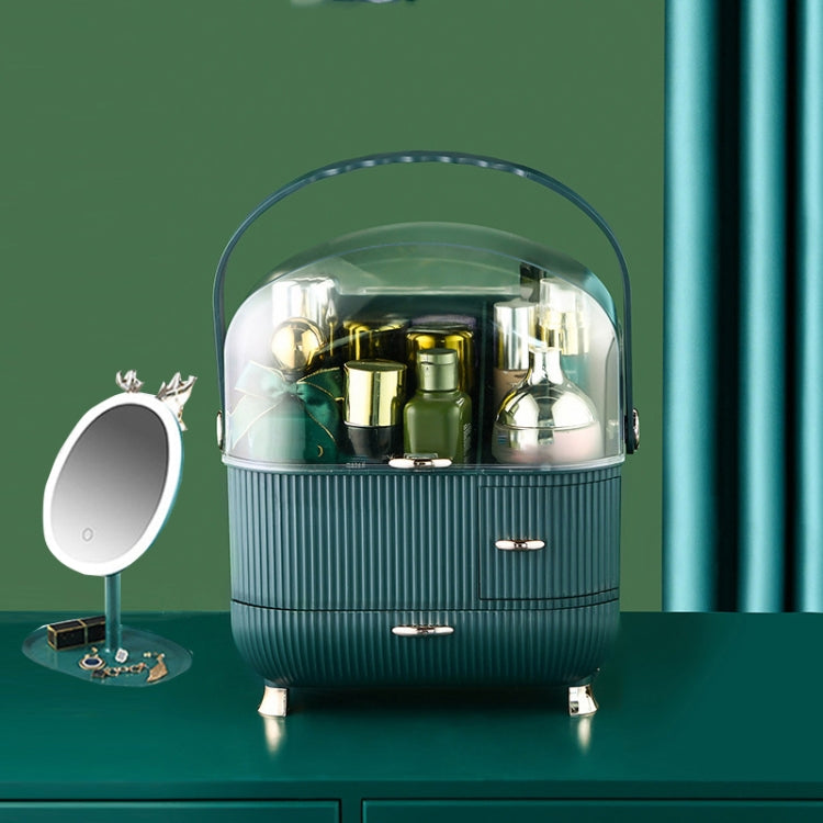 Cosmetic Storage Box Household Desktop Dustproof Large-Capacity Lipstick Skin Care Product Rack, Colour: Green + Mirror