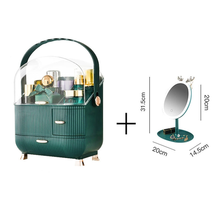 Cosmetic Storage Box Household Desktop Dustproof Large-Capacity Lipstick Skin Care Product Rack, Colour: Green + Mirror