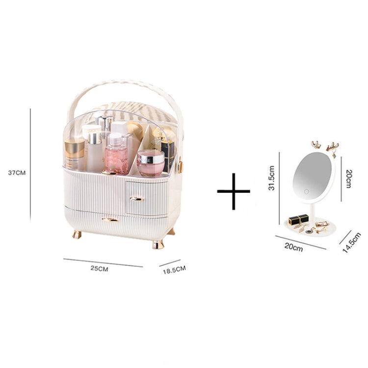 Cosmetic Storage Box Household Desktop Dustproof Large-Capacity Lipstick Skin Care Product Rack, Colour: White + Mirror