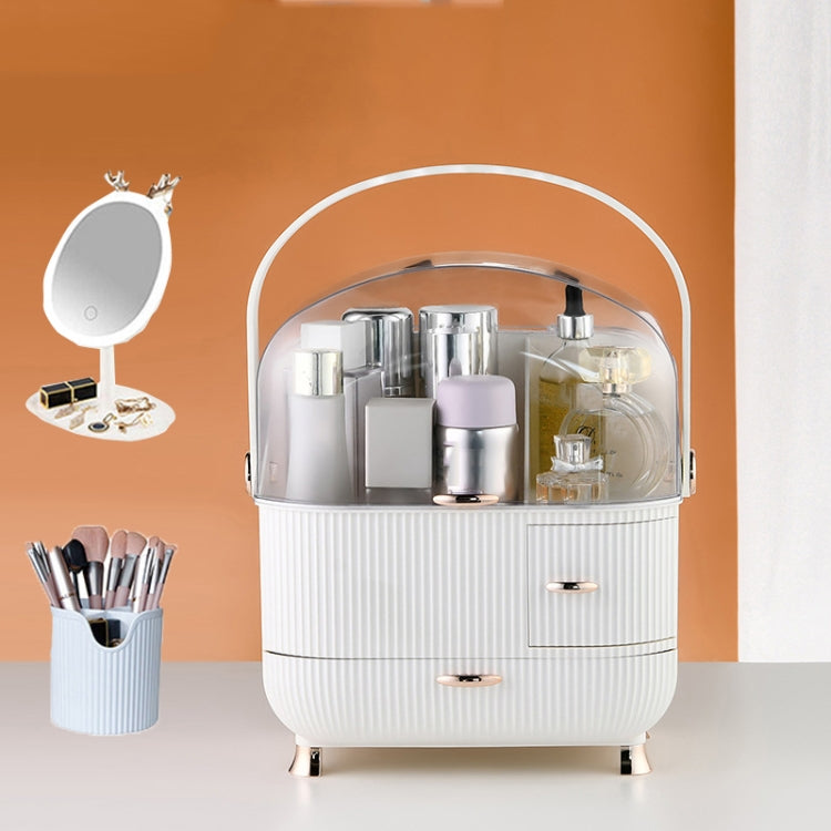 Cosmetic Storage Box Household Desktop Dustproof Large-Capacity Lipstick Skin Care Product Rack, Colour: White + Pen Brush + Mirror