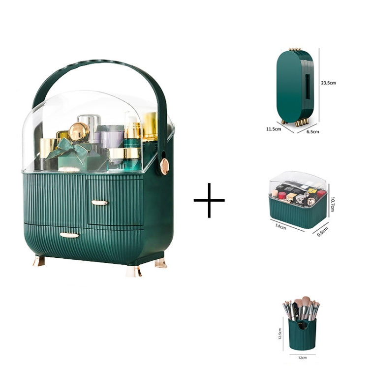 Cosmetic Storage Box Household Desktop Dustproof Large-Capacity Lipstick Skin Care Product Rack, Colour: Green + Jewelry Box + Lipstick Box + Pen Brush