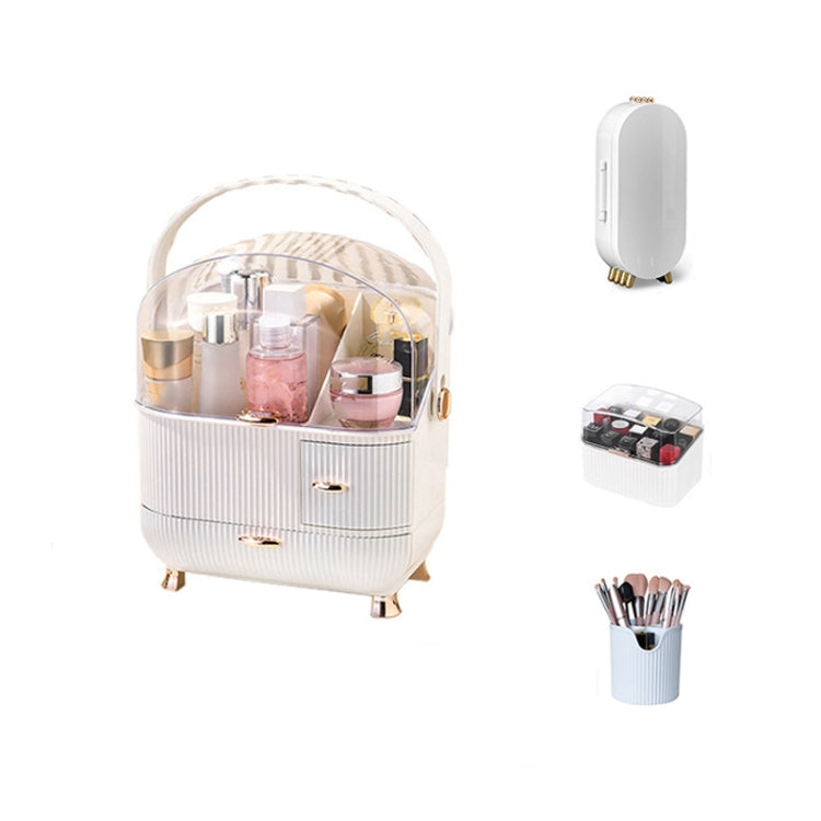 Cosmetic Storage Box Household Desktop Dustproof Large-Capacity Lipstick Skin Care Product Rack, Colour: White + Jewelry Box + Lipstick Box + Pen Brush