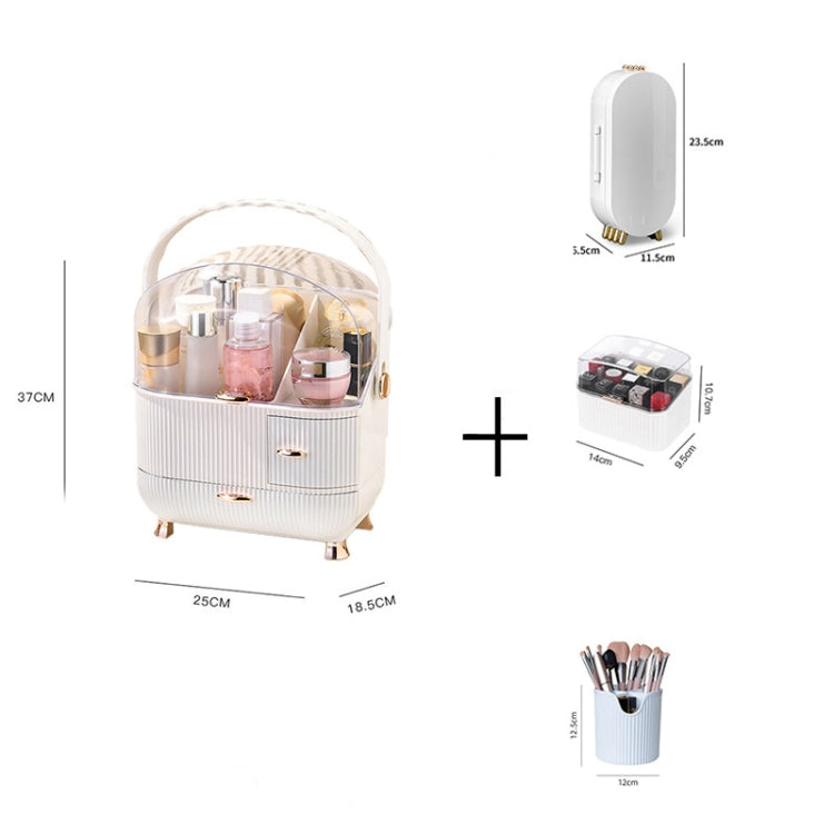 Cosmetic Storage Box Household Desktop Dustproof Large-Capacity Lipstick Skin Care Product Rack, Colour: White + Jewelry Box + Lipstick Box + Pen Brush