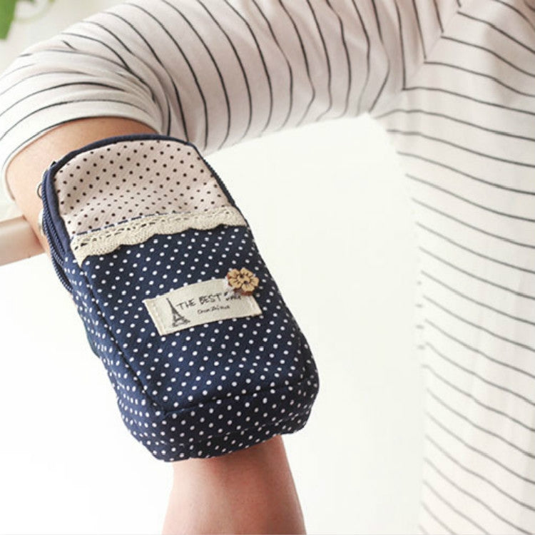 Polka Dot Small Flower Cloth Sports Running Double Arm Bag, Color:Small Navy Blue