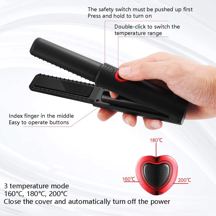 Rechargeable Hair Straightening Curler Dual-Purpose Non-Injury Hair Negative Ion Household Small Hair Curler (Black)