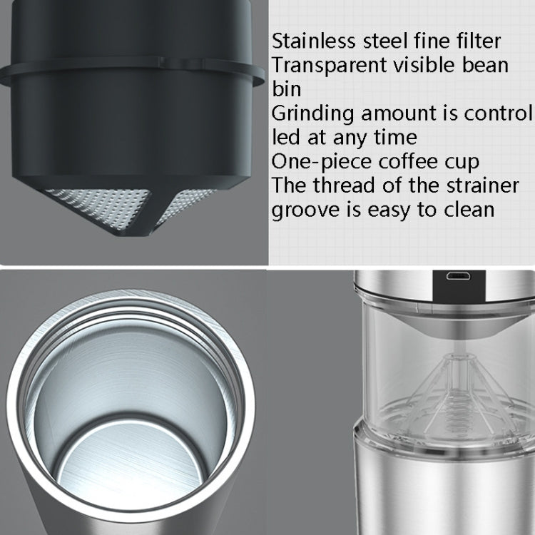 YX-911 Stainless Steel Coffee Beans Grinding Machine Portable USB Charging Mill(Silver Gray)