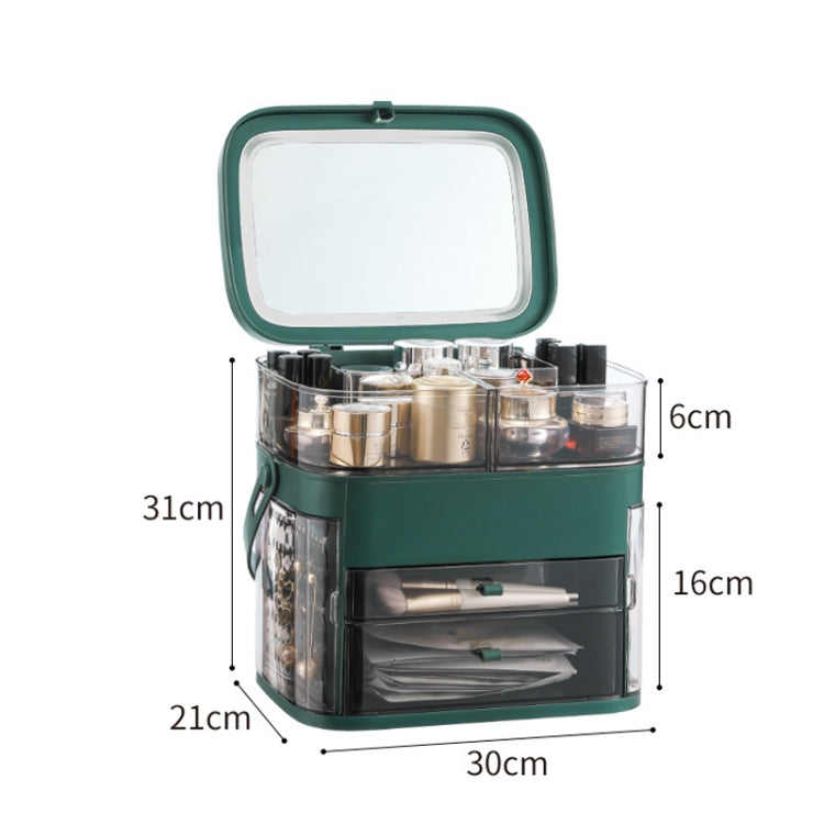 1003 Cosmetic Storage Box Desktop Dust-Proof Skin Care Products Large-Capacity Rack, Specification: Single Mirror Style (Peacock Green)