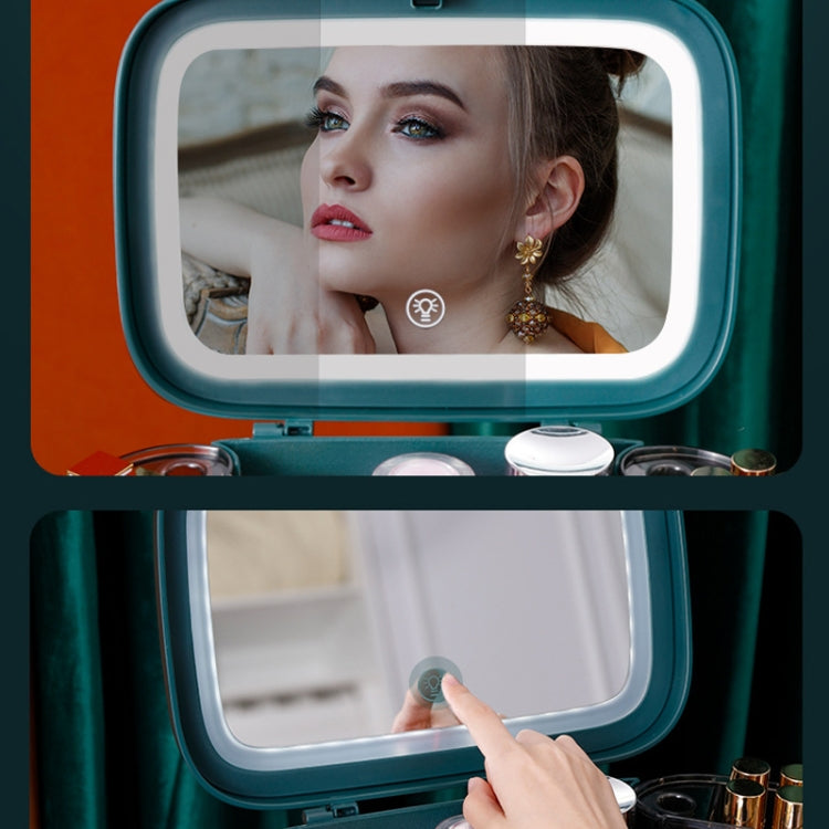 1003 Cosmetic Storage Box Desktop Dust-Proof Skin Care Products Large-Capacity Rack, Specification: Single Mirror Style (Peacock Green)