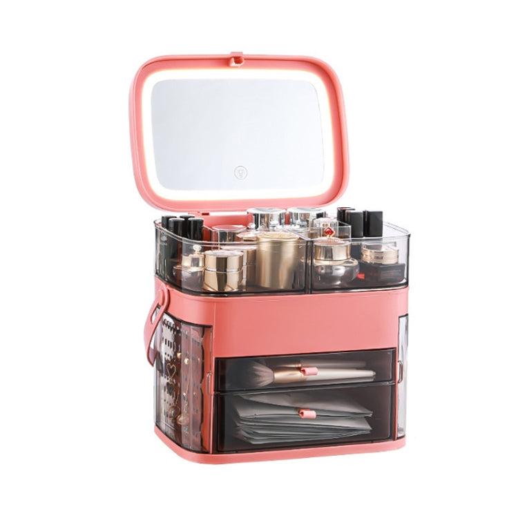 1003 Cosmetic Storage Box Desktop Dust-Proof Skin Care Products Large-Capacity Rack, Specification: Mirror Style (Coral Red)