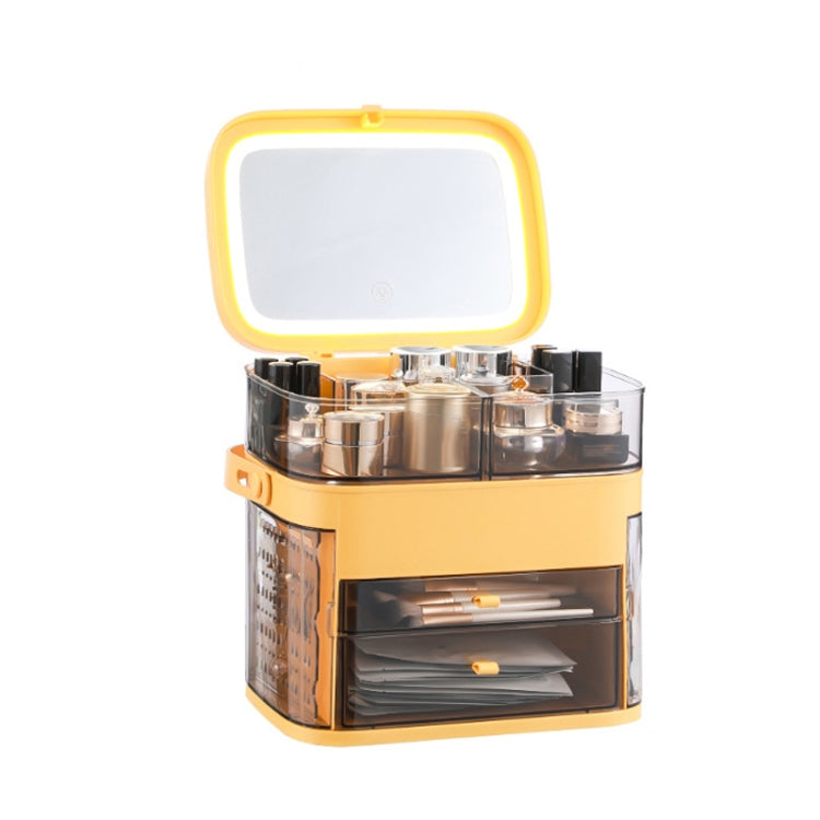 1003 LED Mirror Cosmetic Storage Box Desktop Dust-Proof Skin Care Products Large-Capacity Rack, Specification: LED Style (Mango Yellow)