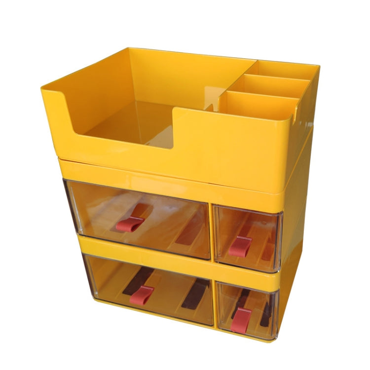 Drawer-Type Desktop Storage Box Divided Multi-Layer Jewelry Box, Specificationsï¼š 2 Layer + Cover (Yellow Translucent)