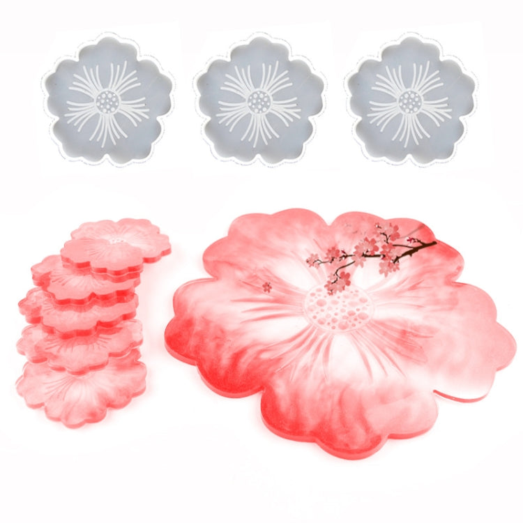 Silicone Flower Cup Pad Mold Set Crystal DIY Mirror Petal Fruit Plate Drop Mold, Specification: 1 Big + 3 Small Flowers Set