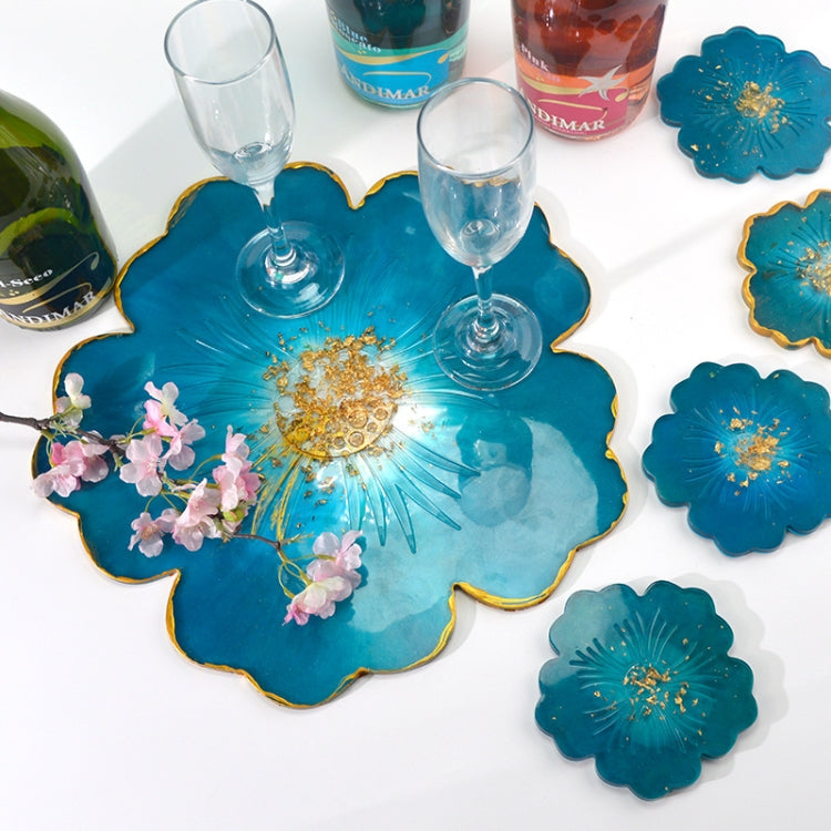 Silicone Flower Cup Pad Mold Set Crystal DIY Mirror Petal Fruit Plate Drop Mold, Specification: 1 Big + 3 Small Flowers Set