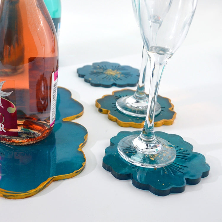 Silicone Flower Cup Pad Mold Set Crystal DIY Mirror Petal Fruit Plate Drop Mold, Specification: 1 Big + 3 Small Flowers Set