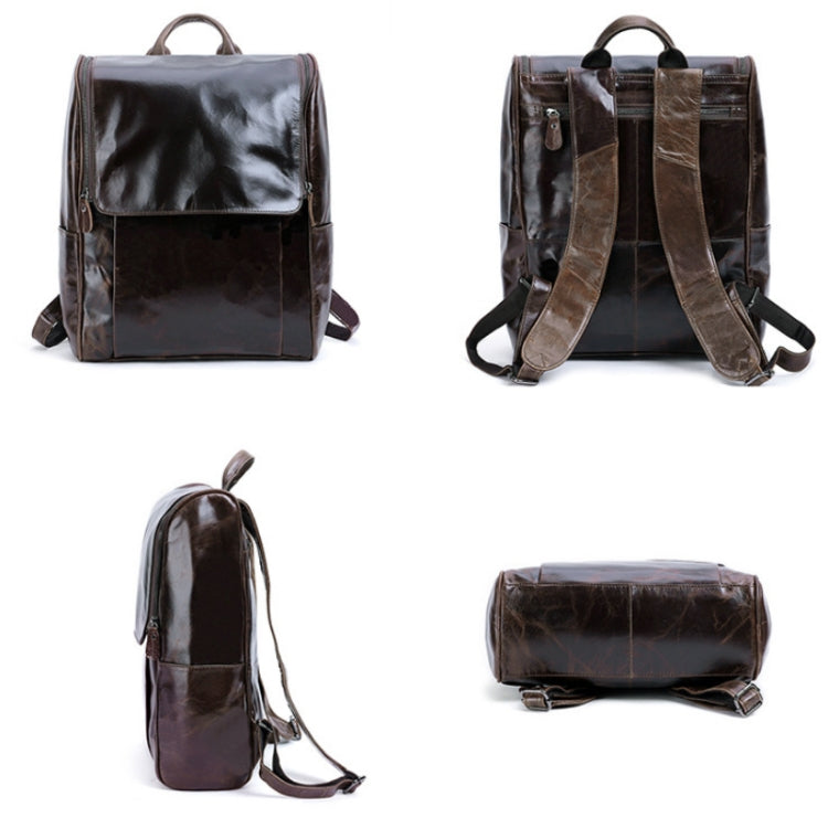 6390 Fashion Casual Men Backpack Cowhide Leather Computer Bag