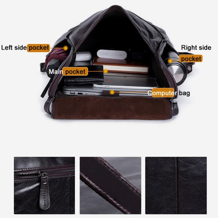 6390 Fashion Casual Men Backpack Cowhide Leather Computer Bag