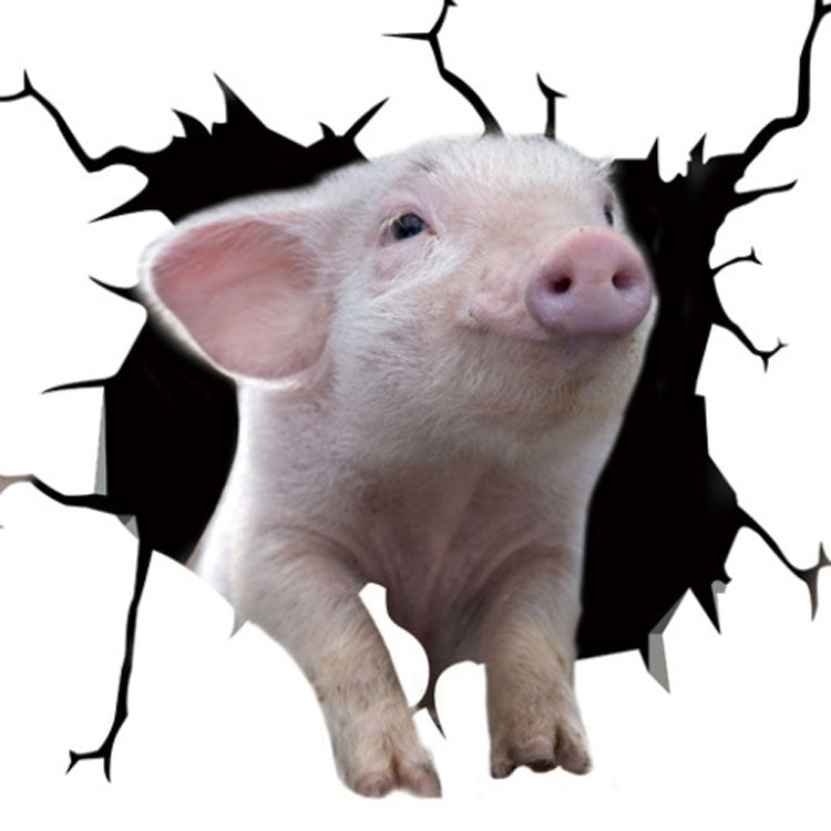 6 PCS Animal Wall Stickers Pig Hoisting Car Window Static Stickers