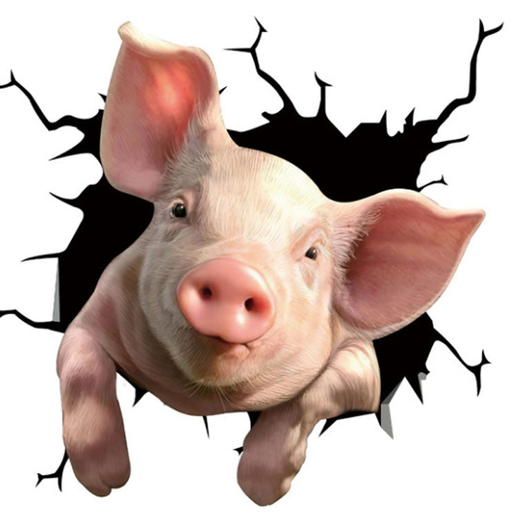 6 PCS Animal Wall Stickers Pig Hoisting Car Window Static Stickers