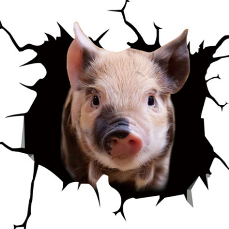 6 PCS Animal Wall Stickers Pig Hoisting Car Window Static Stickers