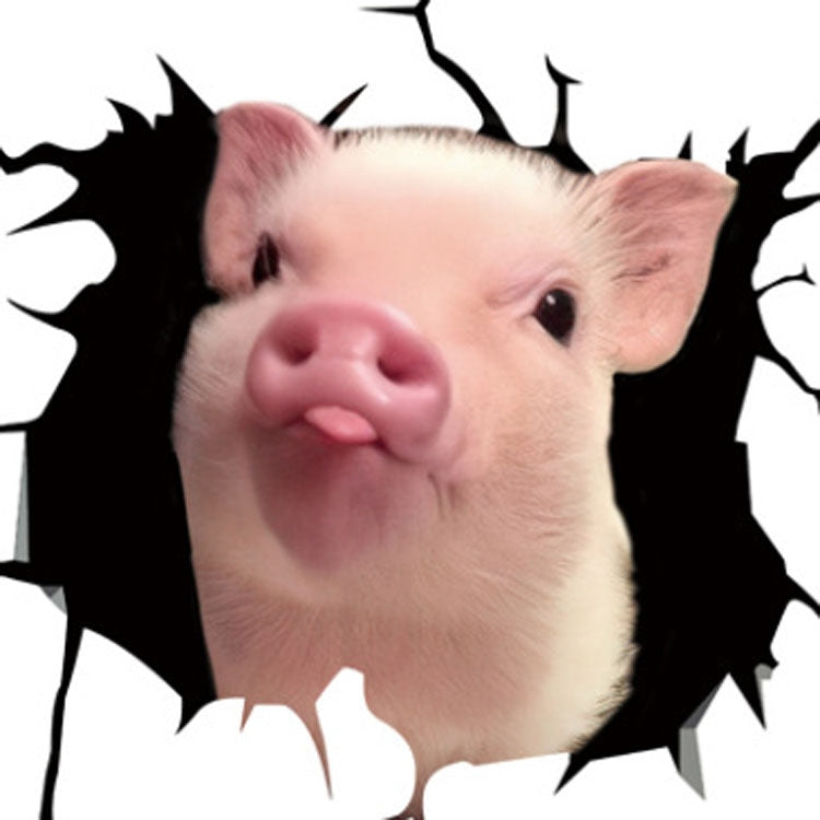 6 PCS Animal Wall Stickers Pig Hoisting Car Window Static Stickers