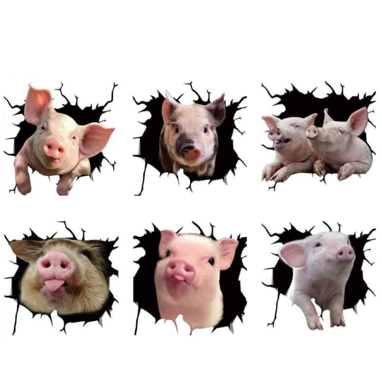 6 PCS Animal Wall Stickers Pig Hoisting Car Window Static Stickers
