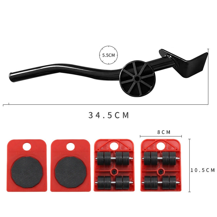 CY-0102 5 in 1 Household Moving Bed Heavy Object Moving Pulley Furniture Shifter Multifunctional Carrier, Model: Red Black Pry Bar (150KG)
