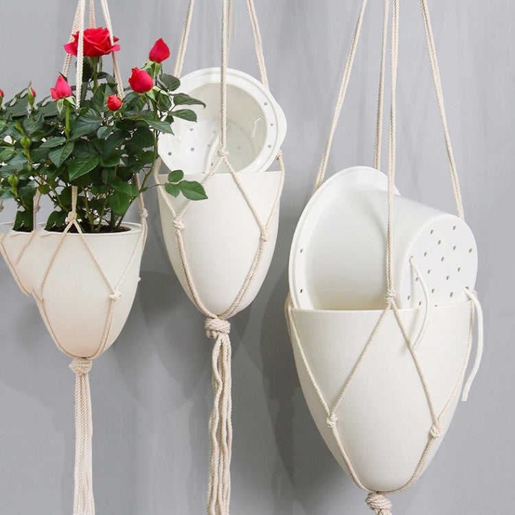 2 PCS Handmade Hemp Rope Hanging Plastic Water Storage Flowerpot, Size: D05 Caliber 13.8cm