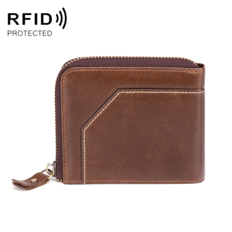 2085 Men Cowhide Business RFID Wallet Multi-Card Slot Short Zipper Coin Purse