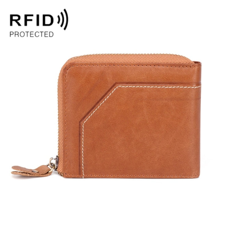2085 Men Cowhide Business RFID Wallet Multi-Card Slot Short Zipper Coin Purse