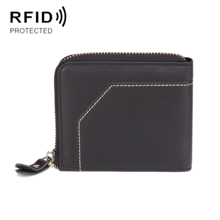 2085 Men Cowhide Business RFID Wallet Multi-Card Slot Short Zipper Coin Purse