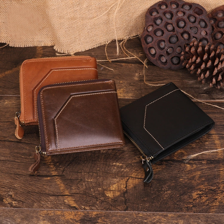 2085 Men Cowhide Business RFID Wallet Multi-Card Slot Short Zipper Coin Purse