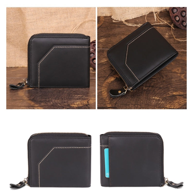 2085 Men Cowhide Business RFID Wallet Multi-Card Slot Short Zipper Coin Purse