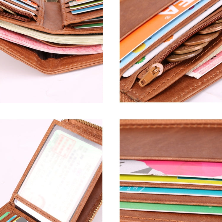 2085 Men Cowhide Business RFID Wallet Multi-Card Slot Short Zipper Coin Purse