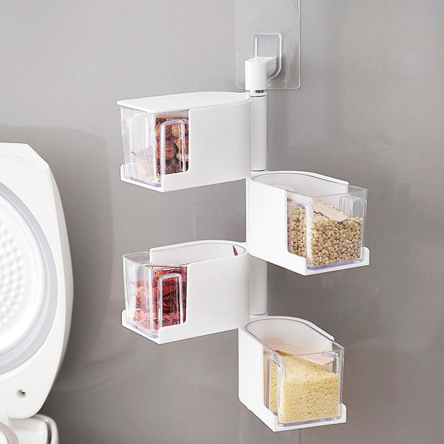 RP-042 Household Wall-mounted Rotating No Drilling Transparent Seasoning Box Grey, Size:Two Grids