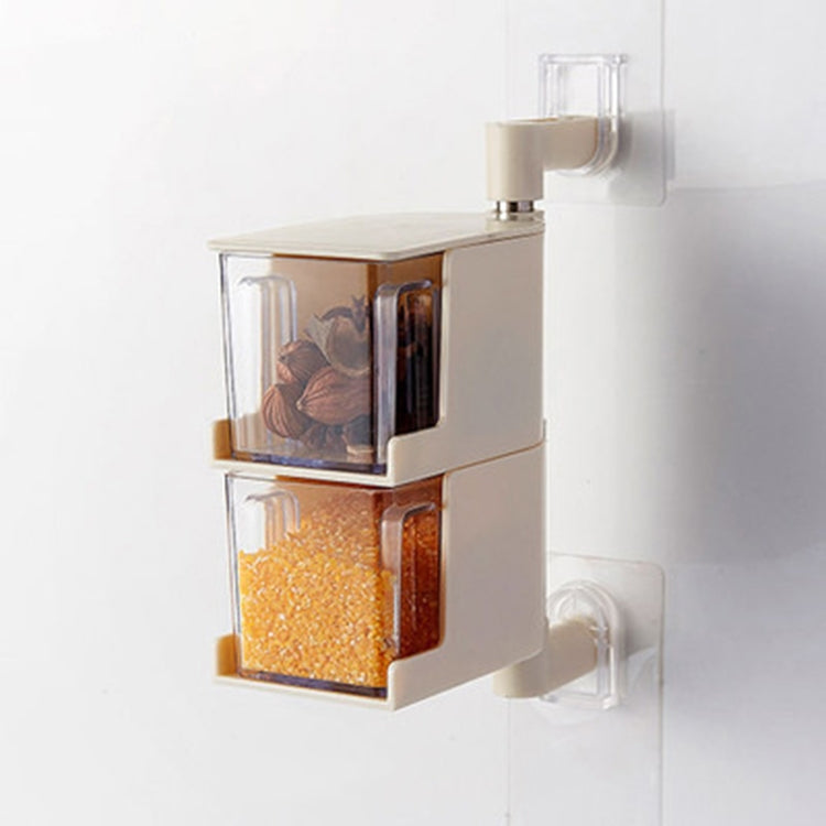 RP-042 Household Wall-mounted Rotating No Drilling Transparent Seasoning Box Beige, Size:Two Grids
