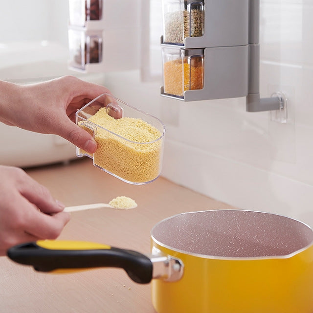 RP-042 Household Wall-mounted Rotating No Drilling Transparent Seasoning Box Beige, Size:Two Grids