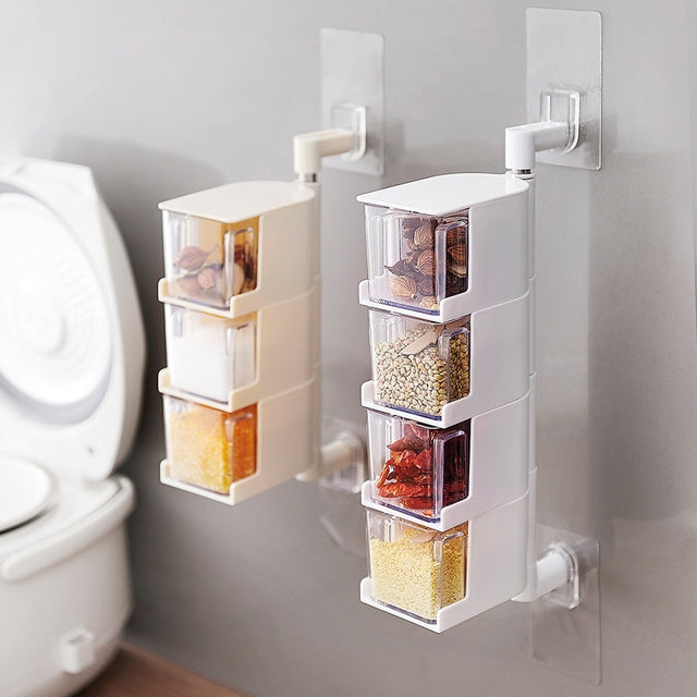 RP-042 Household Wall-mounted Rotating No Drilling Transparent Seasoning Box White, Size:Three Grids