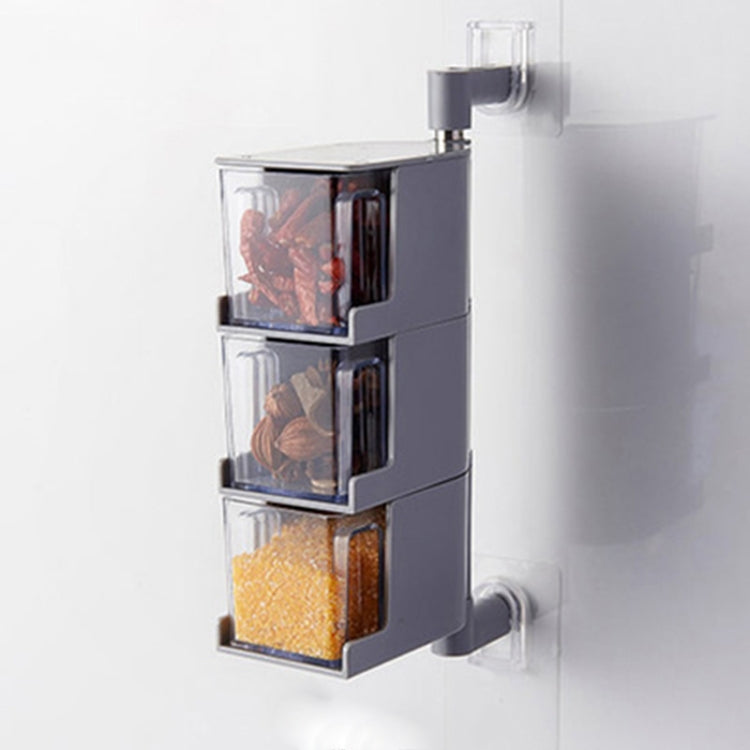 RP-042 Household Wall-mounted Rotating No Drilling Transparent Seasoning Box Grey, Size:Three Grids