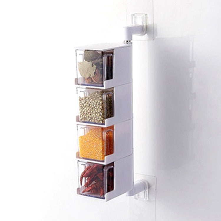 RP-042 Household Wall-mounted Rotating No Drilling Transparent Seasoning Box White, Size:Four Grids