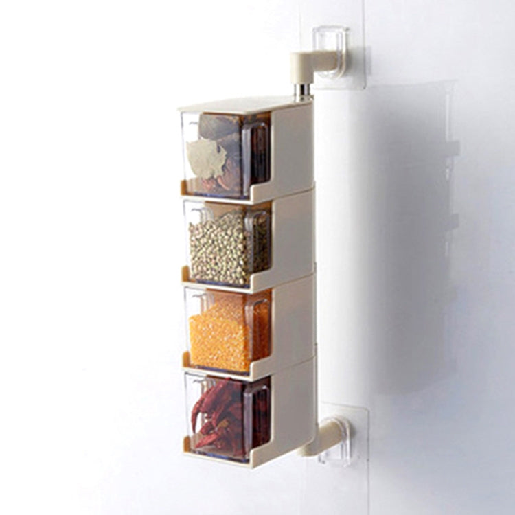 RP-042 Household Wall-mounted Rotating No Drilling Transparent Seasoning Box Beige, Size:Four Grids