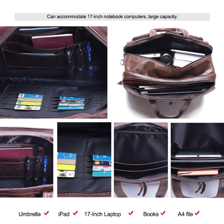 6489 Business Laptop Bag Men Large Capacity Diagonal Briefcase(Oil Coffee)