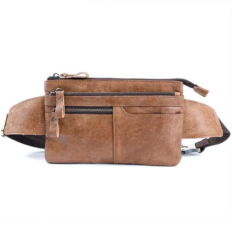 6527 Men Multifunctional Outdoor Cycling Waist Bag Frosted Cowhide Crossbody Chest Bag(Matte Brown)
